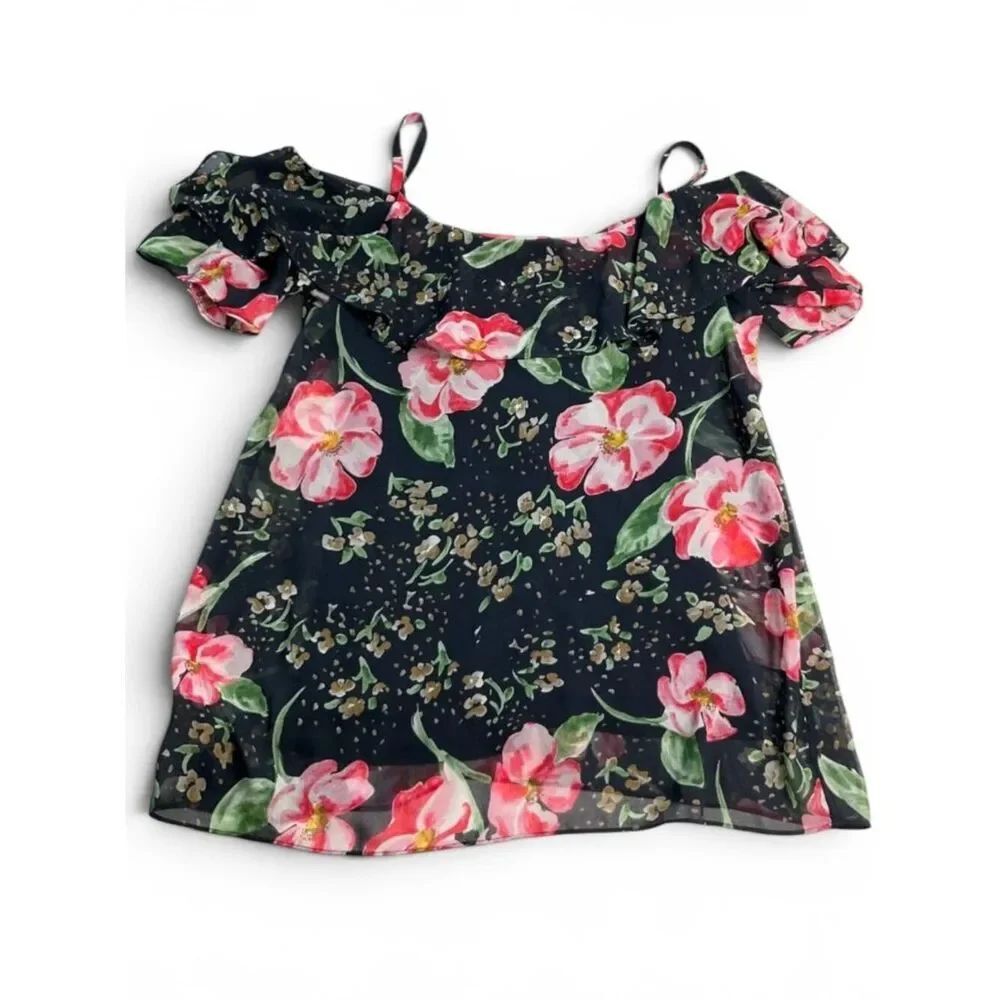 Cabi Fairytale Floral Cold Shoulder Blouse Breathable Chiffon Boho Chic Shirt S